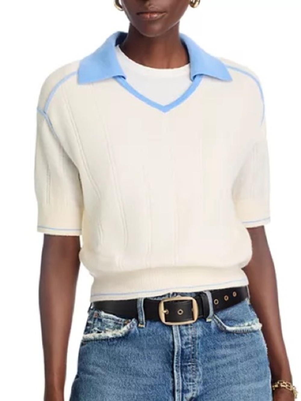 Guest In Residence Knitters Pele Cashmere Sweater V Neck Short Sleeve Tee Size S - Picture 2 of 11